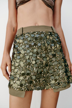 ZARA МИНИ-ЮБКА С ПАЙЕТКАМИ, ЗЕЛЕНЫЙ