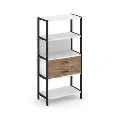 Shelf System Односекционный стеллаж четырехярусный с ящиками SN.STM-412 Белый/Дуб Табак/Металл Черны