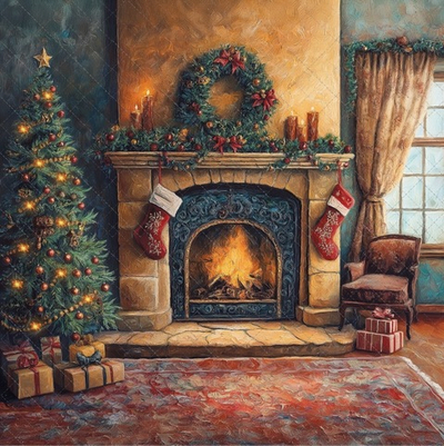 Камин зима №5 - фон неопреновый