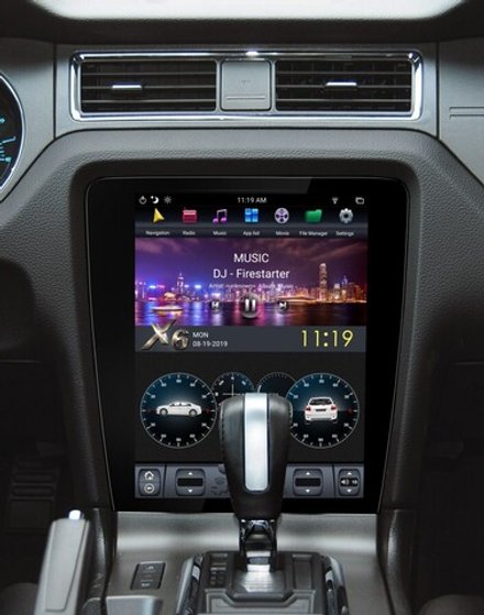 Магнитола для Ford Mustang 2009-2013 (климат) - Carmedia ZF-1258A-Q6 вертикальный экран в стиле "Тесла" на Android 11, 8Гб+128Гб, CarPlay, 4G SIM-слот