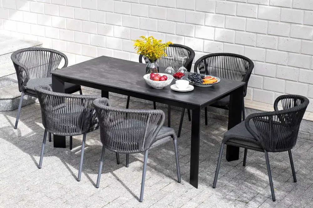 "Венето" обеденный стол из HPL 160х80см, цвет "серый гранит", каркас черный