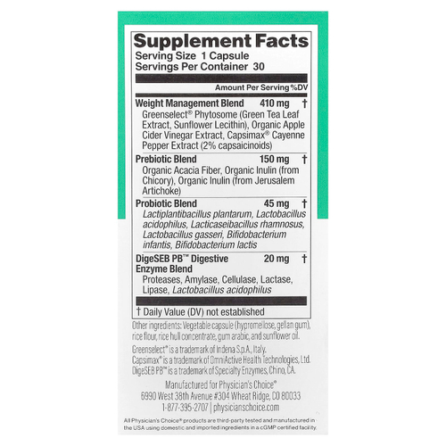 Physician's Choice, Thin 30, пробиотик, 30 капсул