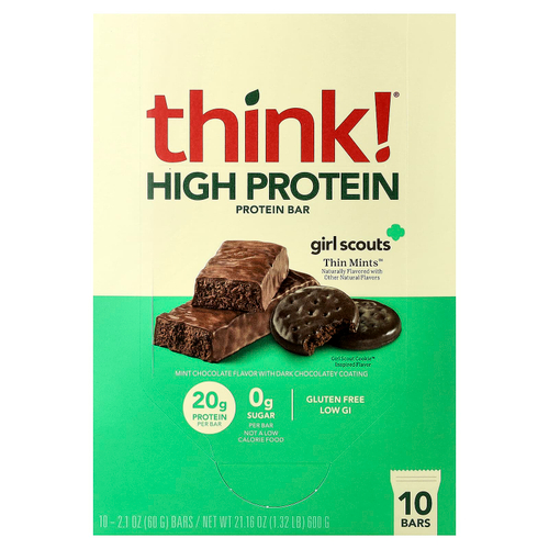 Think !, высокопротеиновые батончики, Girl Scouts Thin Mints™, 10 батончиков, 60 г (2,1 унции) каждый