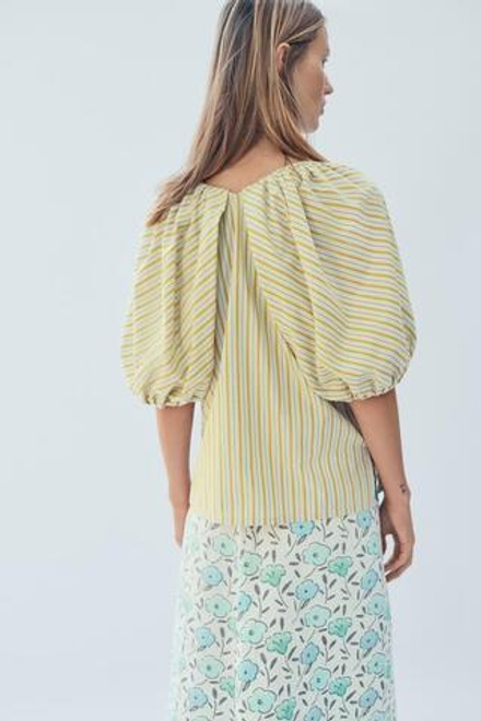 ZARA БЛУЗКА В ПОЛОСКУ С ПЫШНЫМИ РУКАВАМИ - LIMITED EDITION, ЛАЙМОВЫЙ