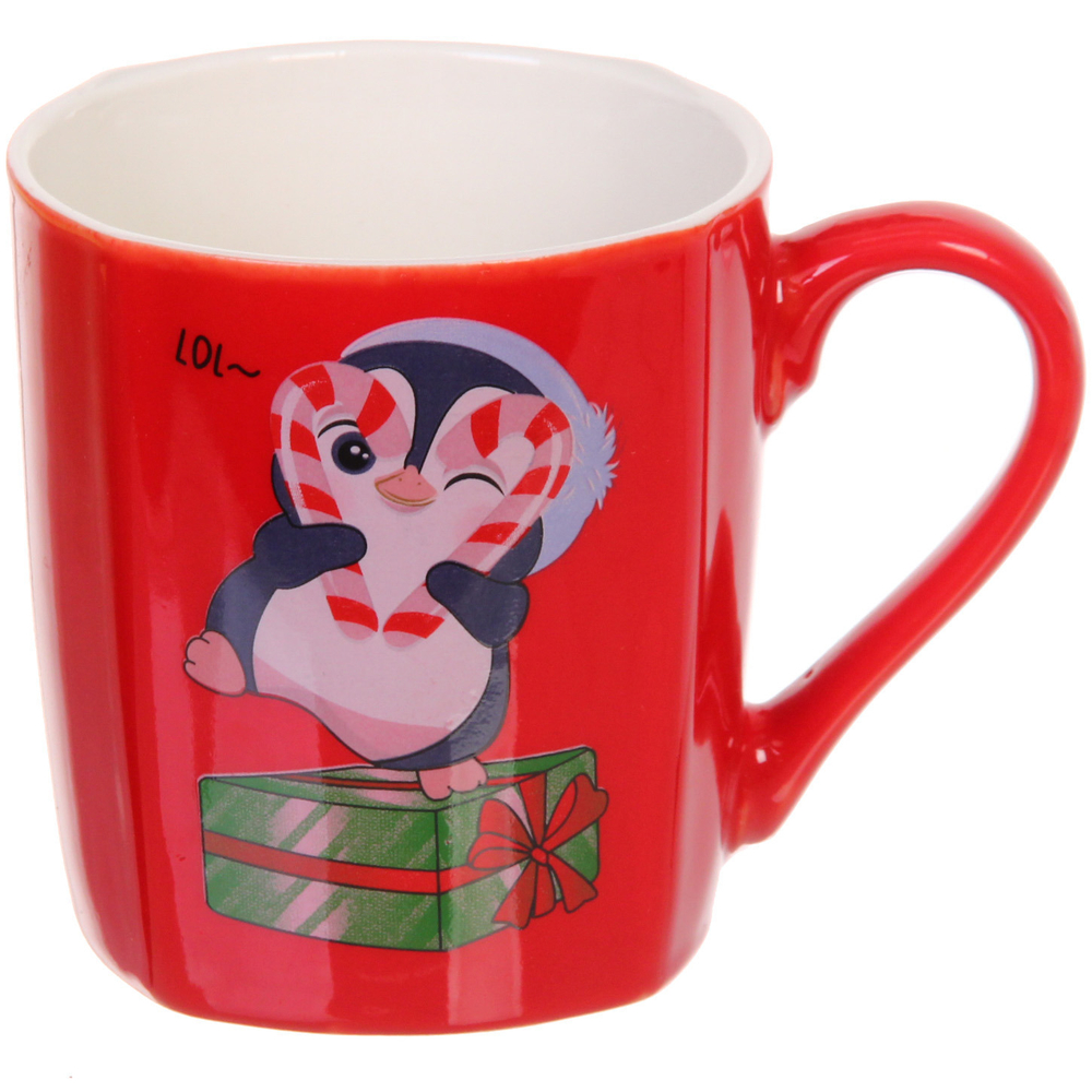 Кружка керамическая 210мл «Пингвинята», красная