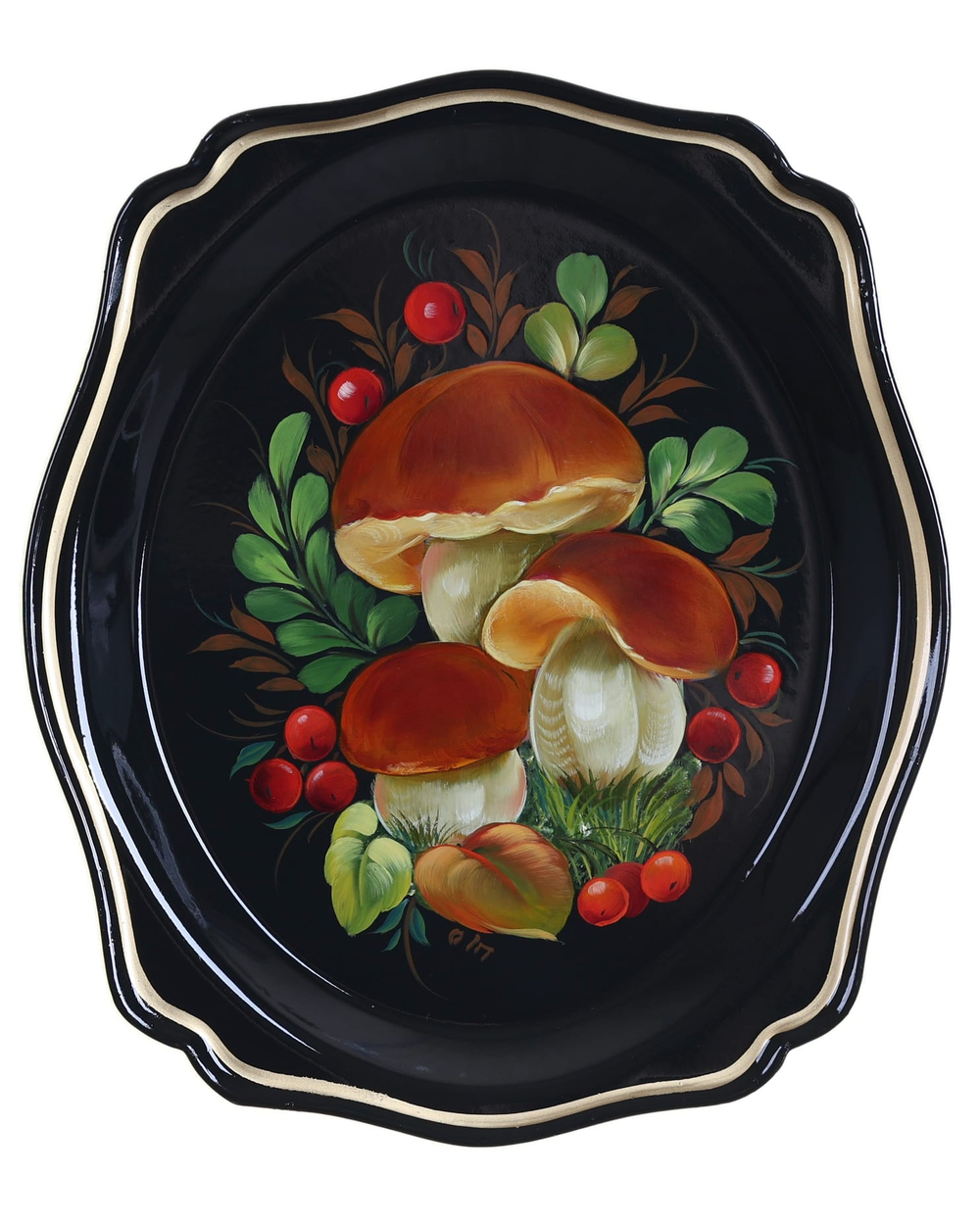 Жостовский поднос декоративный, размер 20х17 см (A3), металлический