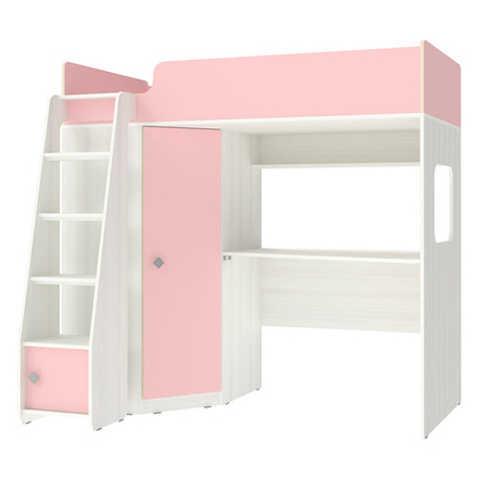 Кровать-чердак КарИВи Л-В603.1 Белое Дерево Розовый