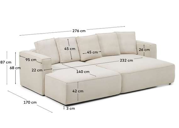 3-местный диван-кровать Marela бежевый шенилл с кушеткой слева, 276 см