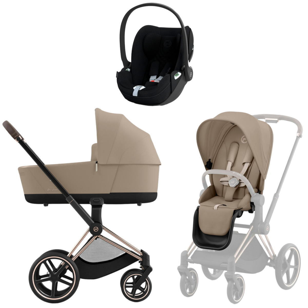 Коляска 3 в 1 Cybex Priam IV Rosegold complete и автокресло Cloud T i-Size Sepia Black Plus Cozy Beige