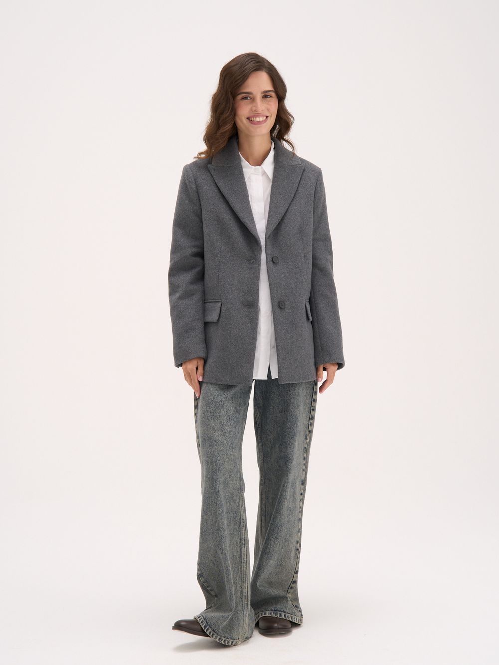 Пальто укороченное из смесовой шерсти «Графит» женское