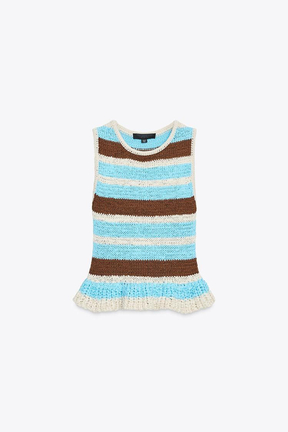 ZARA ТРИКОТАЖНЫЙ ТОП В ПОЛОСКУ С ВОЛАНОМ, РАЗНОЦВЕТНЫЙ