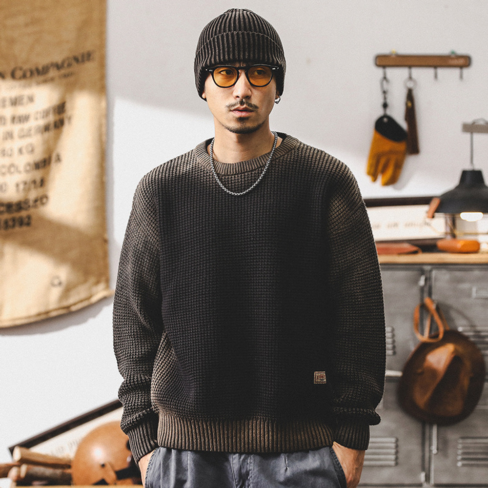 Американский ретро свитер мужской варёный с круглым воротом