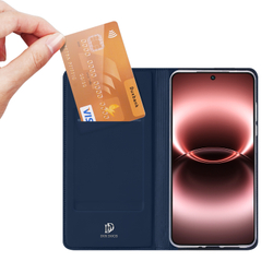 Чехол книжка из кожи синего цвета для Vivo X300 Ultra, серия Skin Pro Series от Dux Ducis