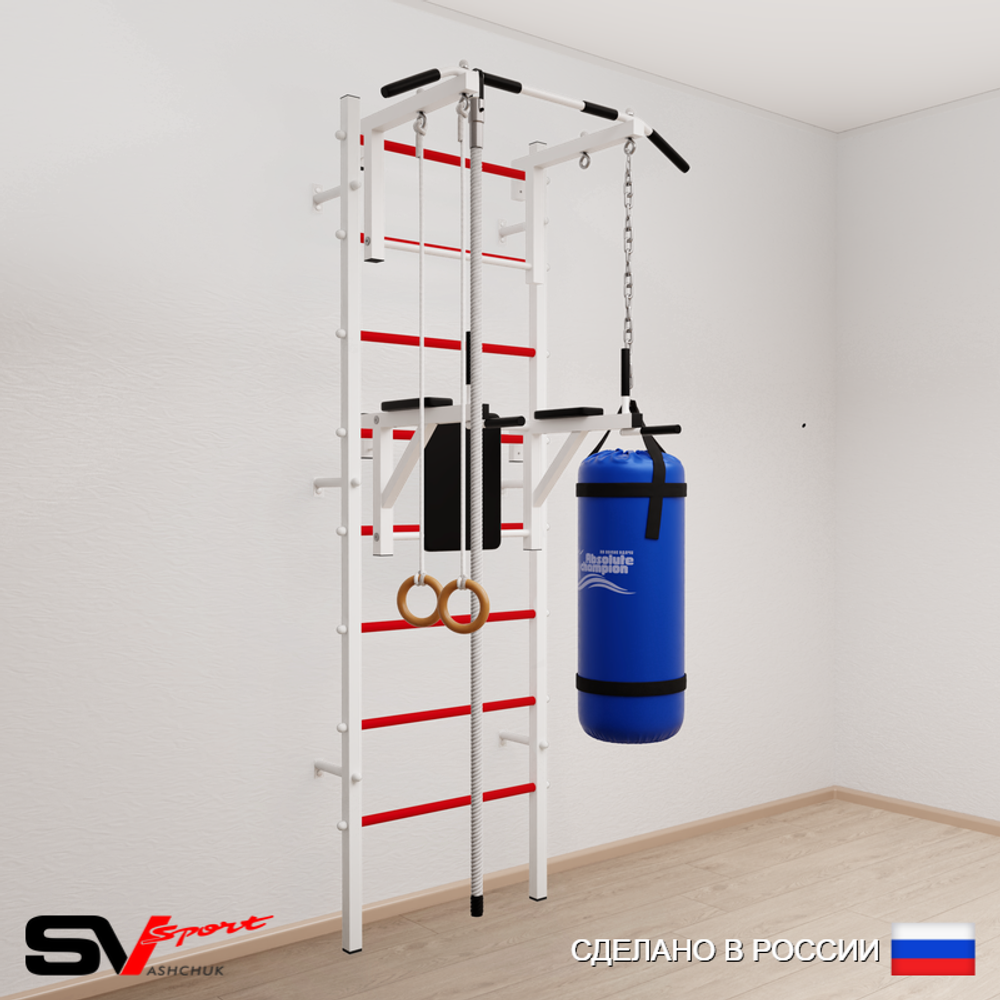 Шведская стенка Sv Sport 5741 (Турник стандарт/Брусья/Канат/Кольца/Цепь/Мешок 15кг)