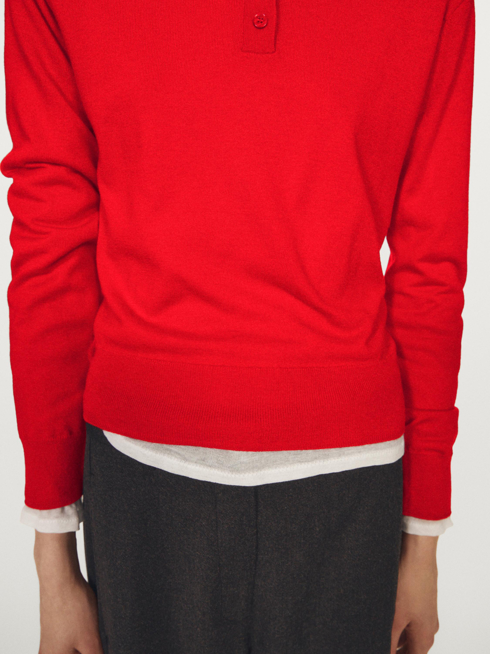 Massimo Dutti Водолазка с высоким воротником и пуговицами, красный