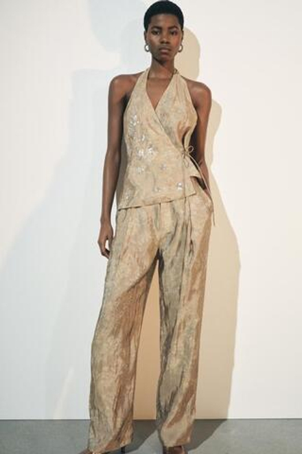 ZARA ЖАККАРДОВЫЙ ТОП С ВЫШИВКОЙ — ZW COLLECTION, ЗОЛОТИСТЫЙ