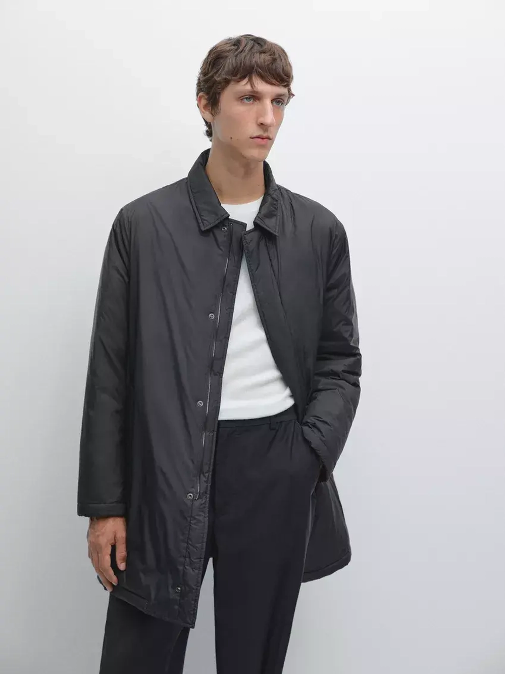 Massimo Dutti Непромокаемая парка из смесового пуха, морской темно-синий