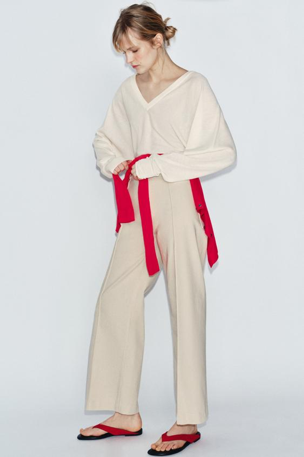 ZARA ДЖИНСЫ WIDE LEG С ВЫСОКОЙ ПОСАДКОЙ — ZW COLLECTION, ПЕСОЧНЫЙ