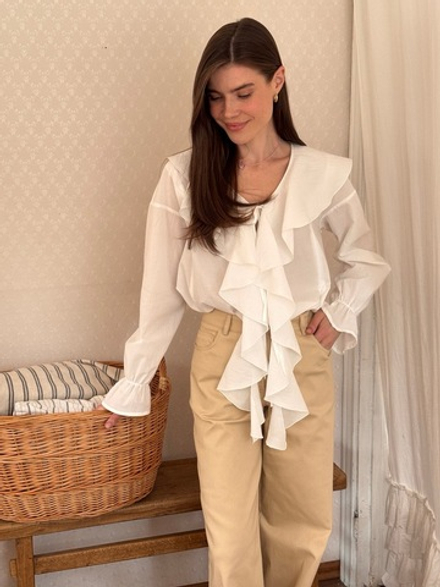 Блузка со свободными воланами для кормящих, Айвори