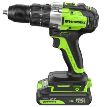 Дрель-шуруповерт аккумуляторная GREENWORKS GD24DD60 ударная, 24V, 2 АКБ 2Ач и ЗУ 3704107CUC