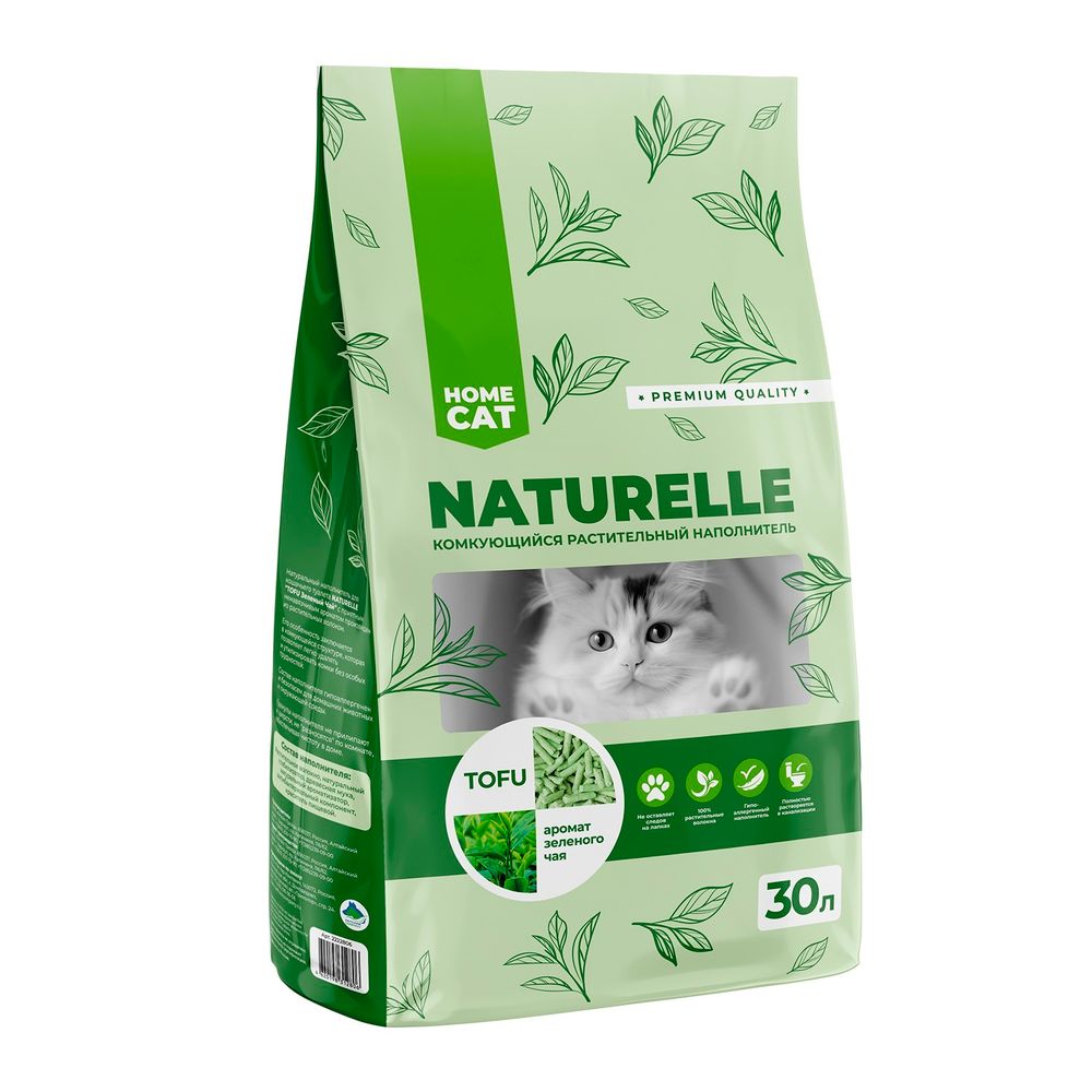 Комкующийся наполнитель HOMECAT NATURELLE Зеленый чай для кошачьих туалетов с ароматом зеленого чая 30 л