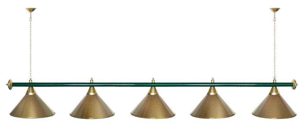 Лампа STARTBILLIARDS 5 пл. (плафоны коричневые,штанга медь,фурнитура золото)
