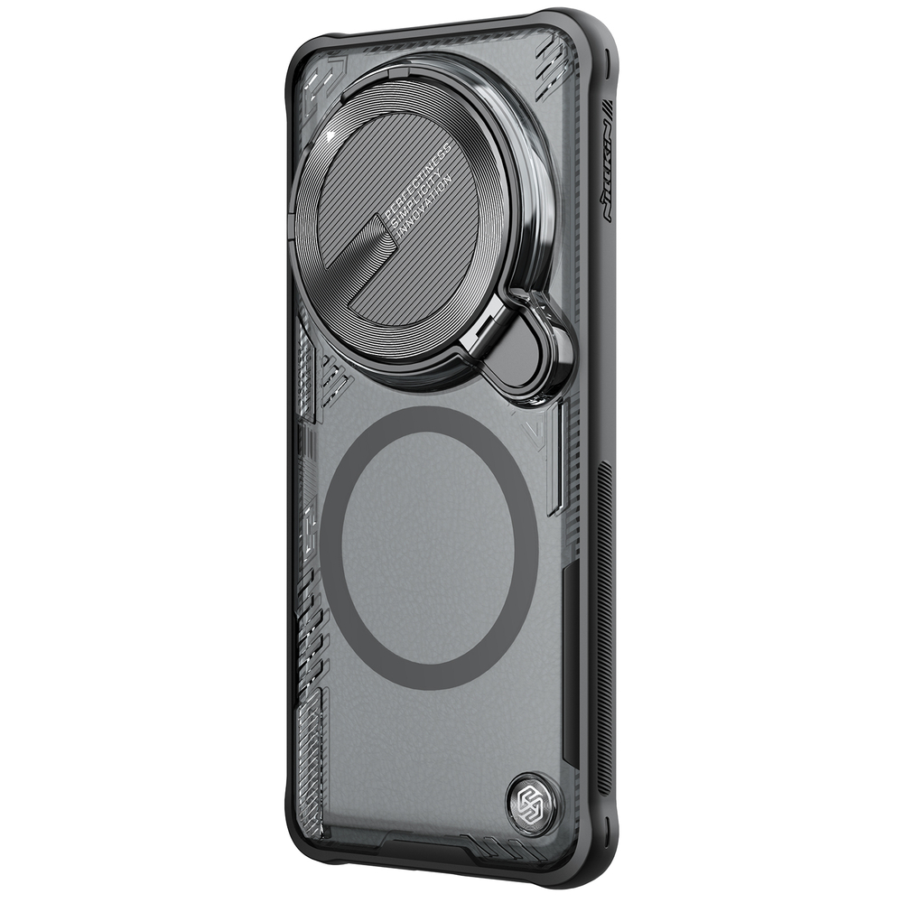 Чехол тонированный (Transparent Black) от Nillkin с металлической откидной крышкой и поддержкой магнитной беспроводной зарядки MagSafe на Xiaomi 14 Ultra, серия Iceblade Prop Magnetic Case