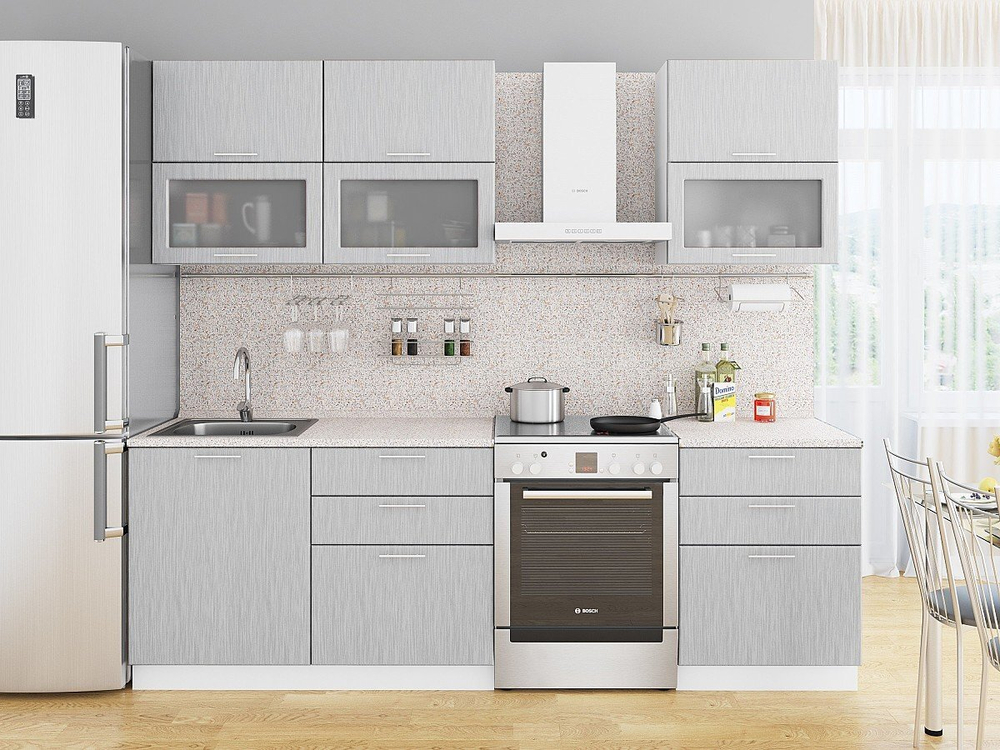 Прямая модульная кухня Валерия-М-01 Серый металлик дождь светлый - Белый 2140*1800*600