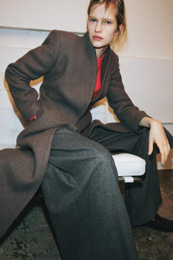 ZARA ПАЛЬТО ИЗ ШЕРСТИ — ZW COLLECTION LIMITED EDITION, СЕРОВАТО-КОРИЧНЕВЫЙ