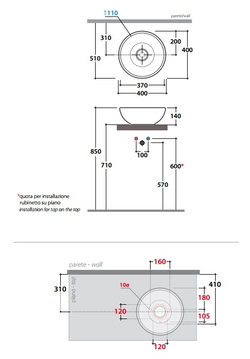 Раковина накладная Globo Le Pietre LAT50.PG на 50 см