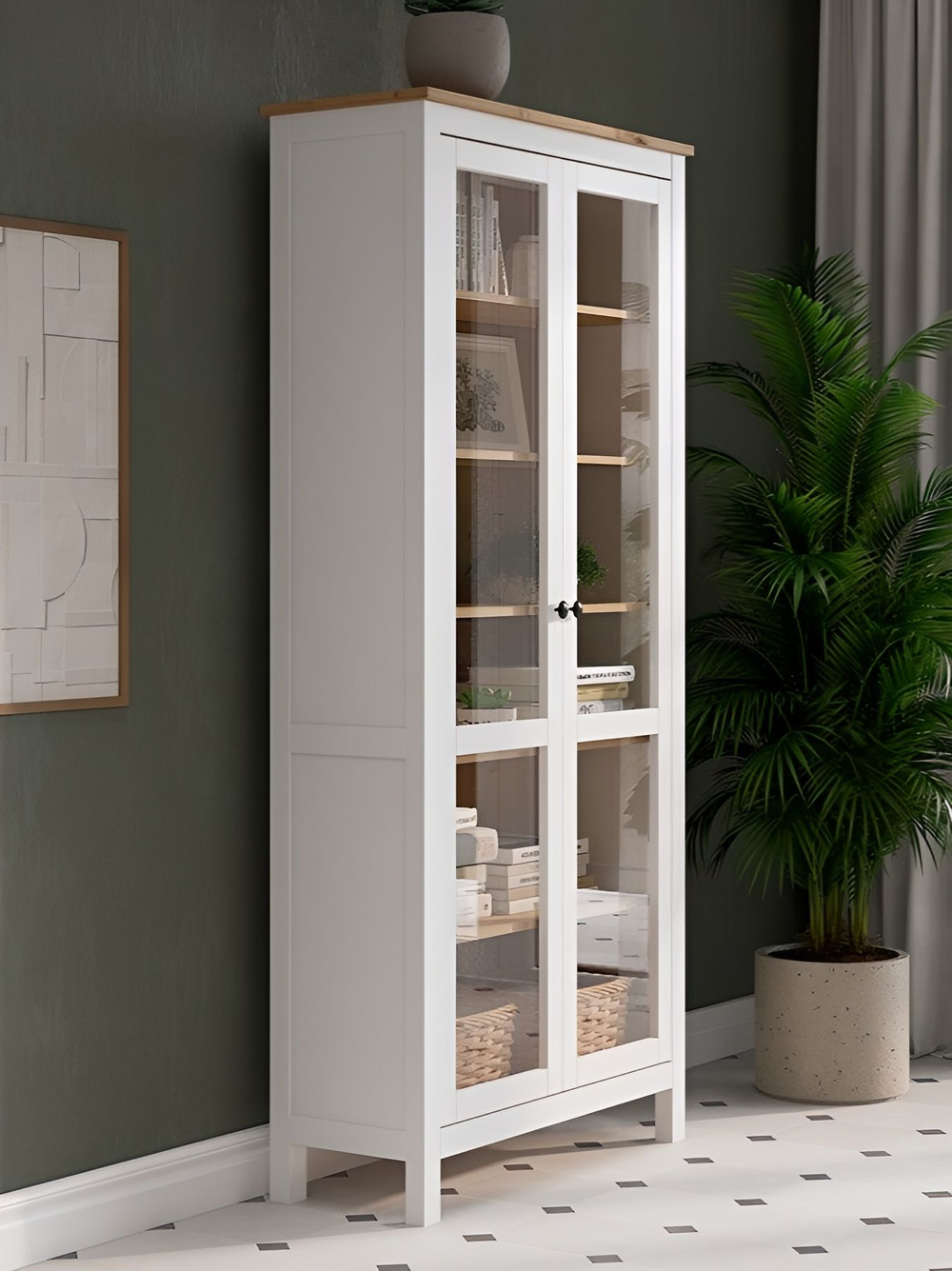 IKEA Шкаф-витрина HEMNES стекло/стекло, 198х90х37, белый/св-коричневый, из массива дерева, КЫМОР (ХЕМНЭС ИКЕА), массив сосны