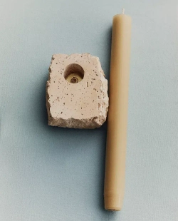 ZARA HOME ПОДСВЕЧНИК ИЗ ТРАВЕРТИНА, БЕЖЕВЫЙ