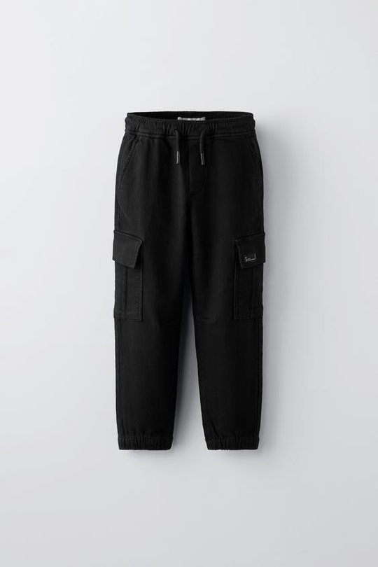 ZARA БРЮКИ КАРГО SOFT, ЧЕРНЫЙ