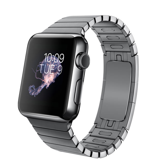 Часы смарт Apple Watch 38мм (черный стальной с застежкой "бабочка" на кнопках )