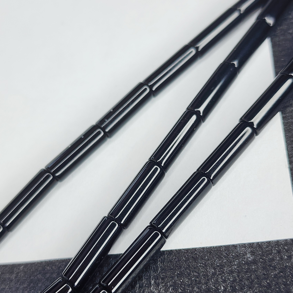 Агат черный, черный оникс, трубочка, цилиндр, р-р 13×4мм, штучно