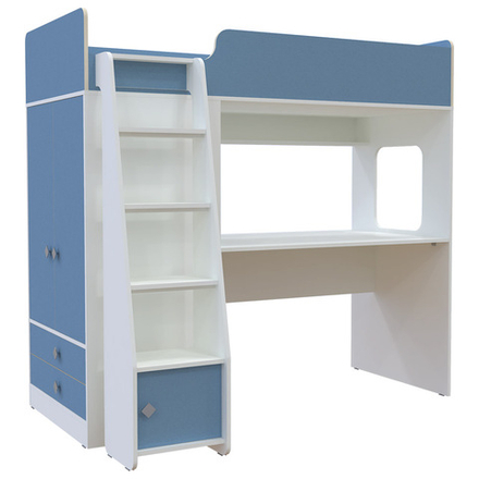 Кровать-чердак КарИВи Л-Ф607.1 75х190 Белый  Светло-синий, голубой