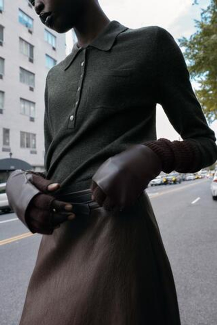 ZARA КОМБИНИРОВАННЫЕ МИТЕНКИ ИЗ ИСКУССТВЕННОЙ КОЖИ, КОРИЧНЕВЫЙ