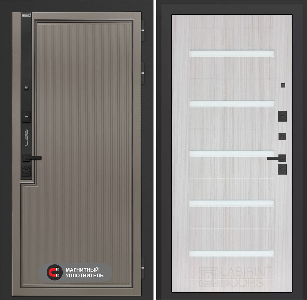 Входная дверь Лабиринт Лаб 1 Про - 01 Сандал белый стекло белое