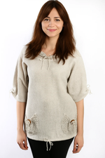 Джемпер льняной с ажурным капюшоном