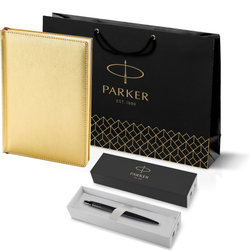 Подарочный набор: Шариковая ручка Parker  Jotter XL SE20 Monochrome в подарочной упаковке, цвет: Black, стержень: Mblue и Ежедневник золотистый недати