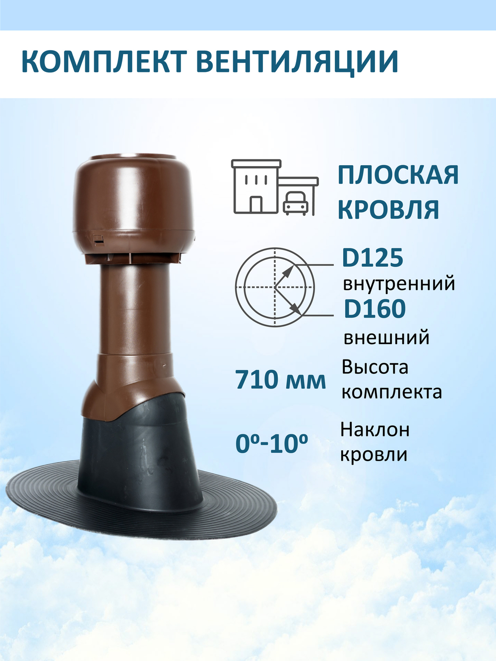 Комплект вентиляции: Колпак D160, вент. выход утепленный высотой Н-500, для плоской кровли