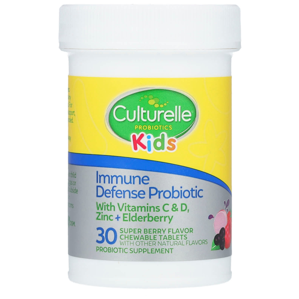 Culturelle, Для детей, пробиотики, иммунная защита, супер ягоды, 30 жевательных таблеток для приема один раз в день