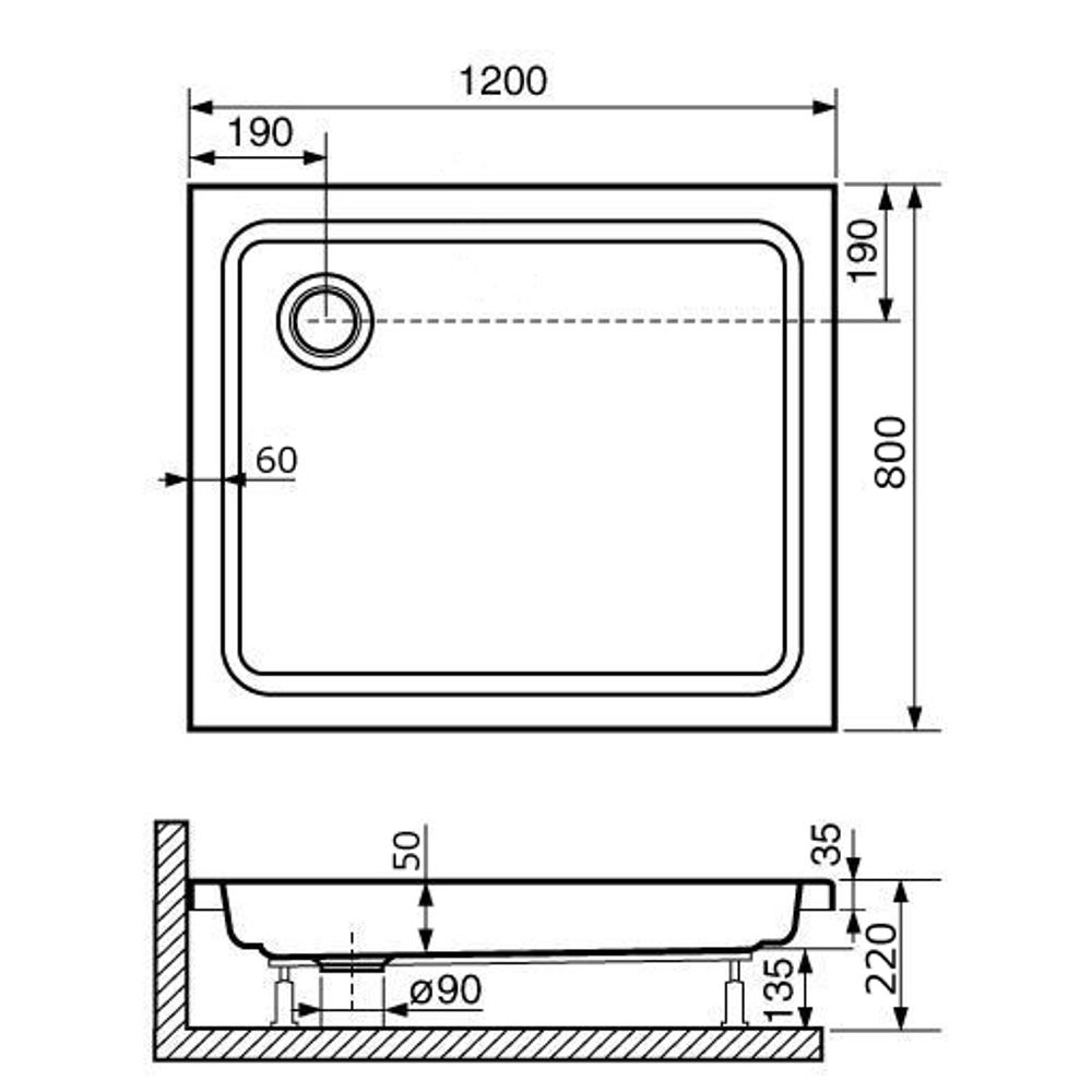 Душевой поддон прямоугольный RGW STYLE (800x1200)