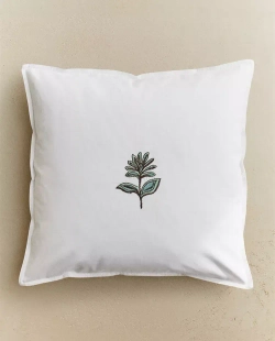 ZARA HOME НАВОЛОЧКА ДЛЯ ДЕКОРАТИВНОЙ ПОДУШКИ С ЦВЕТОЧНОЙ ВЫШИВКОЙ, ЖЕЛТОВАТО-БЕЛЫЙ