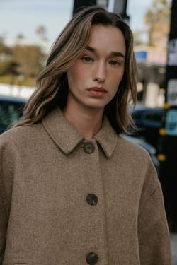 ZARA КОРОТКОЕ ПАЛЬТО ИЗ СМЕСОВОЙ ШЕРСТИ, ТЕМНЫЙ СЕРО-КОРИЧНЕВЫЙ