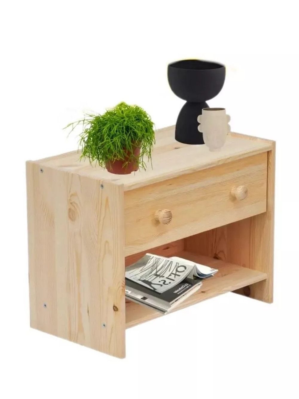 Тумба прикроватная Раст из сосны с ящиком и полкой, 52х30х40 см