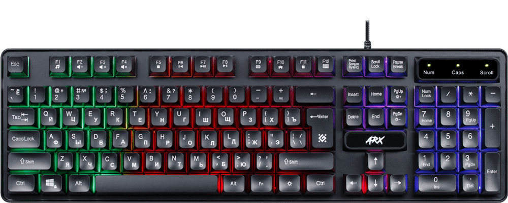 Клавиатура проводная игровая Defender Arx GK-196L, ENG/RUS, USB, радужная подсветка, НОВИНКА!