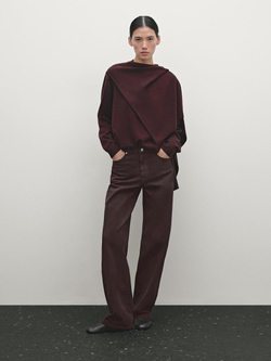 Massimo Dutti Джинсы прямого кроя с карманами, гранатовый