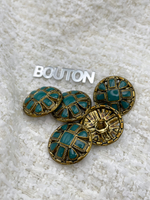 Пуговицы бронзовый металл с бирюзовой (сине-зеленой) эмалью и квадратными деталями