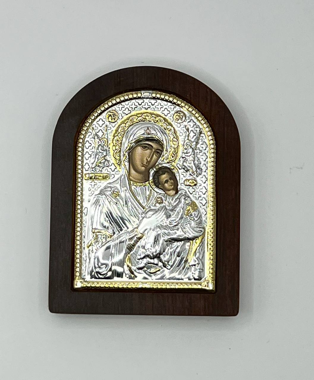 Одигитрия БМ с ангелами, икона арочная, красное дерево  57х75